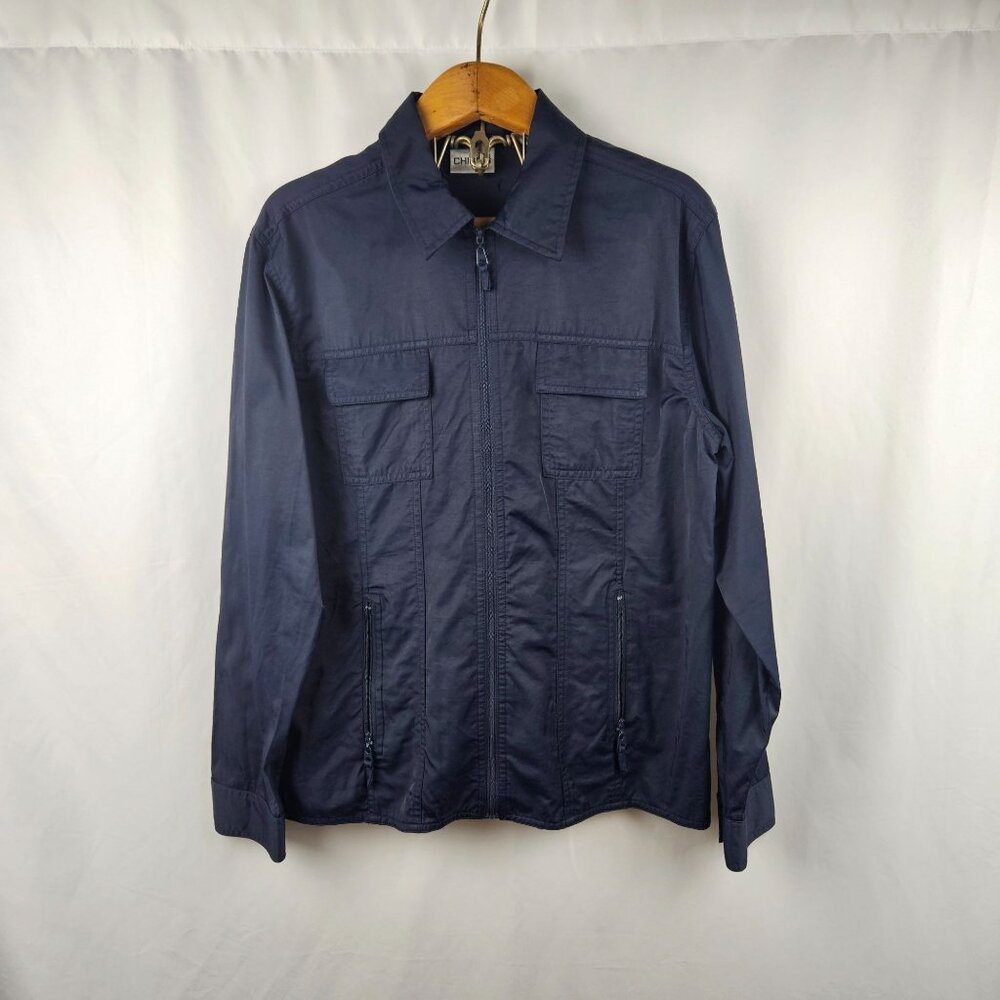 Chico's Wind Breaker Women Zip-Up Pockets Collared Navy Blue Size 1 - Picture 1 of 5
